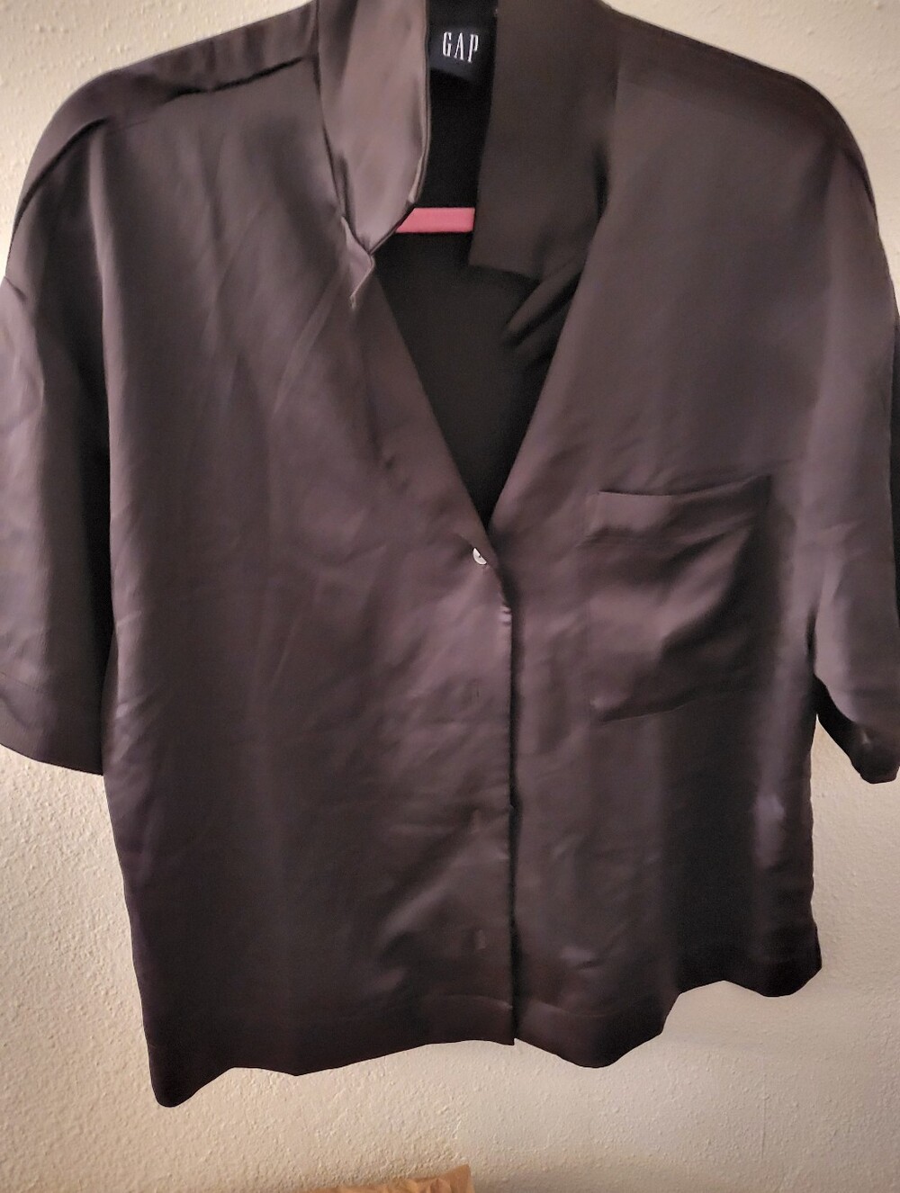 TALL m GAP Black Satin Short Sleeve Button Up SHIRT